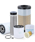 All In One Filter Kit For RTV X Series Utility Vehicles Replacement For Oil Fuel Air Hydraulic And Hydrostatic Filters Includes HH150-32094 HHK70-14070 HHK32-16770 1G319-11210 6A320-59930 showing all five filters.
