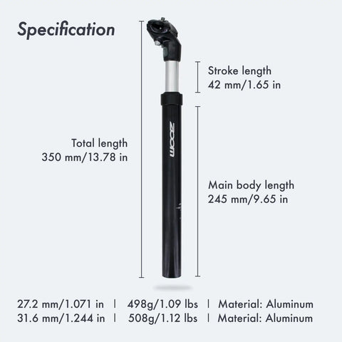 Bike Suspension Seatpost Shock Absorber Damper Post For 27.2 30.9 31.6 Mm Aluminum Body With Black Head 42mm Travel Specifications