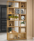 Six Layer Rustic Wood Bookshelf Set Designed For A Fresh Setup With Sturdy Standing Storage Shelves in a modern room.