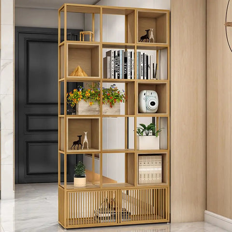 Six Layer Rustic Wood Bookshelf Set Designed For A Fresh Setup With Sturdy Standing Storage Shelves in a modern room.