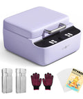 Auto 3D Vacuum Phone Case Heat Press Machine For Custom Sublimation Printing On Curved IPhone And Android Covers, purple with gloves, film, and heat blocks.