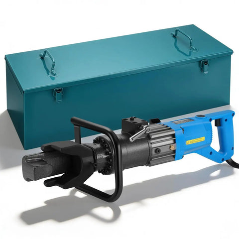 Heavy Duty Hydraulic Rebar Bender 110V 1400W Electric Bender Machine With Stepless Angle Adjustment For Construction And Fabrication Jobs Bends Steel In Seconds with protective case.