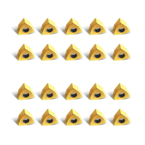 20 Pack TiN Coated Carbide Turning Inserts WCMT06T304 WCMT32.51 For CNC Lathe Replacement arranged in two rows.