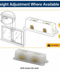 Top Shelf Sliding Window Roller Assembly Two Pack Featuring 7/16 Inch Brass Rollers With Sturdy Nylon Housing For No Sweat Snap Install And Slick Smooth Operation On Your Patio Doors And Glass Panels diagram illustrating height adjustment of a sliding window roller assembly.