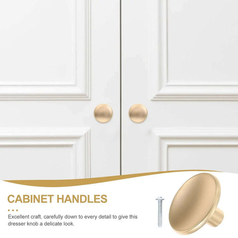Gold Zinc Alloy Cabinet Pull Handle, Single Hole Door Pull For Wardrobe And Drawer, Heavy Duty Metal Furniture Knob Replacement shown on white doors
