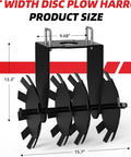 ATV UTV Towed 32 Inch Heavy Duty Disc Harrow With Universal 2 Inch Hitch And Adjustable Height, disc dimensions shown