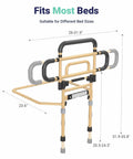 Must-Have 180-Degree Foldable Bed Rail For Seniors with adjustable height, width dimensions, and khaki design for safety.
