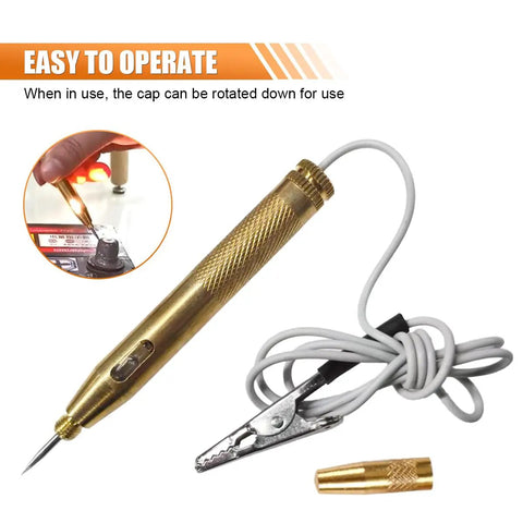 Must-Have Car Voltage Tester Light With LED 6V 12V 24V Bidirectional Circuit Tester Pen Long Probe And Extended Wire Ergonomic Safety Grip Automotive Electrical Voltage Tester For Cars SUVs Trucks, brass pen with cable