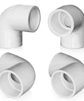Four Piece Two Inch PVC Elbow Fittings 90 Degree Right Angle Two Way Adapters For Sch 40 PVC Pipe, set of 4 white elbow connectors