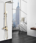 Dope Brushed Gold Shower System With Handheld Spray For Indoor Or Outdoor Use, 3 Function Rainfall, Massage, 360 Degree Tub Spout