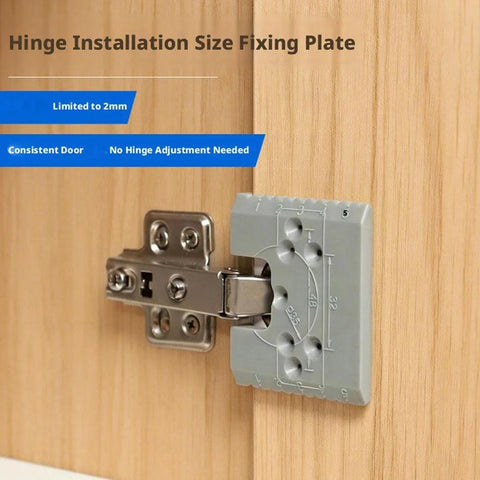 Two Pack Concealed Hinge Jig Kit Punch Locator Drill Guide For Cabinet Doors Mounting Jig And Positioning Ruler Easy Install For 35mm Straight Or Semi Overlay Hinges Pro Grade ABS Construction installed on wooden cabinet door
