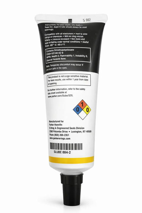 Back label of Silicone O Ring Lubricant Grease For O Rings And Seals High Viscosity Formula For Smooth Installation 2 oz tube