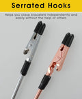 Two serrated hooks from Three Pack Bracelet Clasp Helper Tools Stainless Steel Quick Release Fastening Kit, silver and rose gold