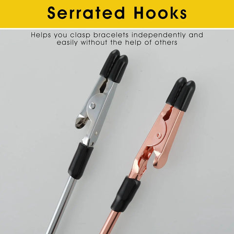 Two serrated hooks from Three Pack Bracelet Clasp Helper Tools Stainless Steel Quick Release Fastening Kit, silver and rose gold
