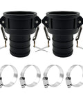 Camlock Fittings Type C Female Set In Polypropylene Two Inch Quick Disconnect With Hose Shank And Four Hose Clamps