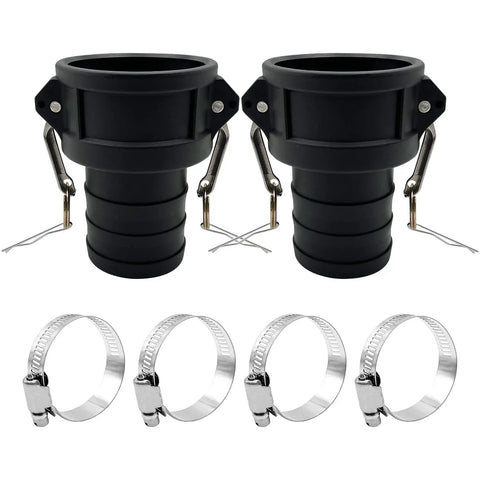 Camlock Fittings Type C Female Set In Polypropylene Two Inch Quick Disconnect With Hose Shank And Four Hose Clamps