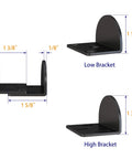 Dimensions and design of Durable Matte Black U Shape Floor Mounted Sliding Barn Door Guide with low and high bracket options.