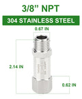 TAISHER 304 stainless steel 3/8 NPT male to 3/8 NPT female check valve, front view