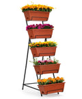 Five Tier Vertical Garden Bed For Small Spaces Raised Planter Stand With Tiered Flower And Herb Boxes Outdoor Brick Red Color