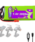 7.4V 2800mAh 8C LiPo Battery With JST Plug For RadioLink RC8X RC6GS RC4GS Drones And RC Airplanes 2S Pack, USB Charger