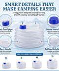 Collapsible Water Container With Spigot For Camping And Outdoors showing smart design features and multiple sizes.