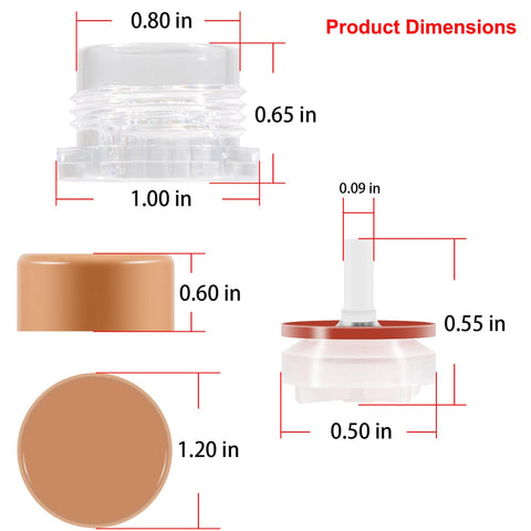 Dimensions of DIY RK17VB Vacuum Breaker Float Kit 4 Pack Anti Siphon Wall Faucet Repair Kit with labeled measurements
