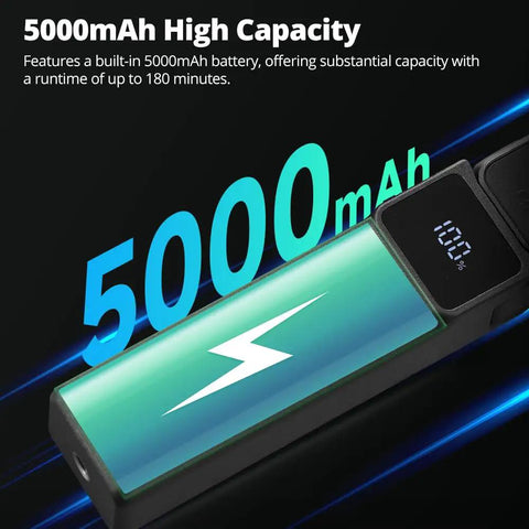 Power Bank Grip For Pocket 3 And Pocket 4 Camera With 5000 mAh Battery LED Display highlighting 5000mAh capacity