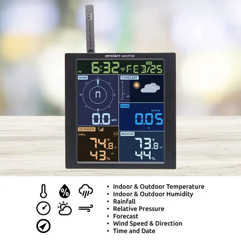 WS-1965 Weather Station With WiFi Remote Monitoring Network Access All In One Sensor Array Color LCD Display Monitors