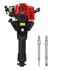 52Cc Gas Jack Hammer With 2.4Hp Two Stroke Engine Plus Two Steel Picks, viewed from the front with dual steel picks.