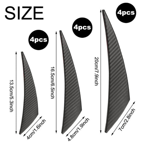 12 Piece Universal Car Spoiler Canards Kit with Front Bumper Lip Splitter, three sizes in carbon fiber black, anti collision strip