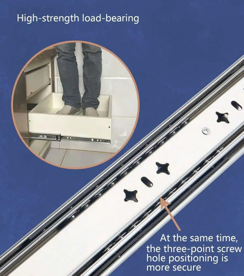 Heavy Duty 900mm Full Extension Drawer Slides With Rock Solid Ball Bearing Tracks For Smooth Cabinet Action showing high-load capacity and secure installation features.