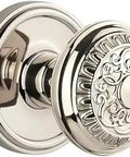 Georgetown Rosette With Windsor Privacy Knob In Polished Nickel Backset Two And Three Eighths Inches Fits One And Three Eighths To One And Three Quarters Inches Doors Easy Screwdriver Install On Modern Pre Drilled Doors Old School Nostalgic Hardware Vibe