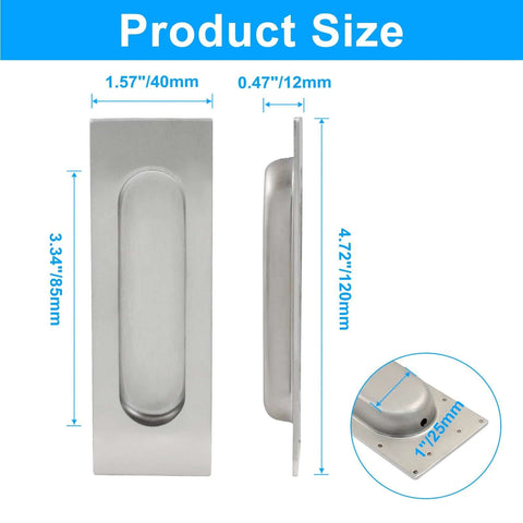 4 Pack 4.72 Inch Recessed Pocket Door Handles Brushed Nickel Stainless Steel Flush Pulls Product Size Measurements