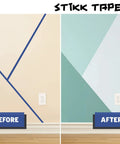 Before and after using Blue Painters Tape 2 Inch Wide 60 Yards Per Roll 24 Roll Case Residue Free Easy Release Medium Tack For Sharp Clean Edges Trim Ceilings And DIY Painting Projects No Bleed on a wall.