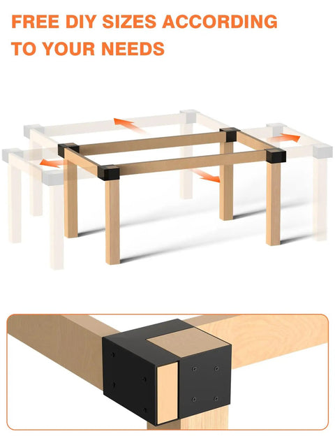 Image showing Tough As Nails 4 Pack 3-Way Corner Brackets for DIY Workbenches and Wood Projects, supports 4x4 and 2x4 lumber.