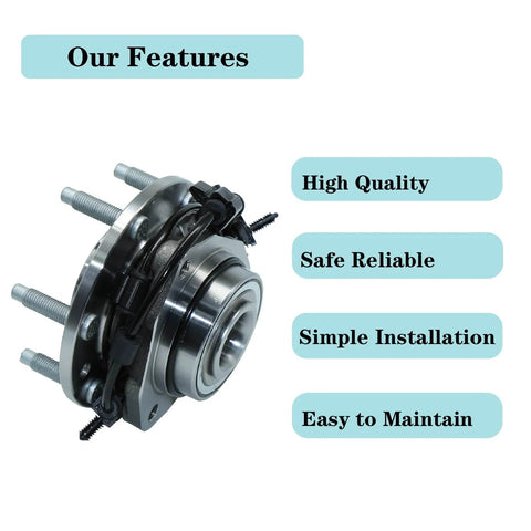 Front wheel hub bearing assembly, angled side view with 6-lug and ABS, metallic silver hub