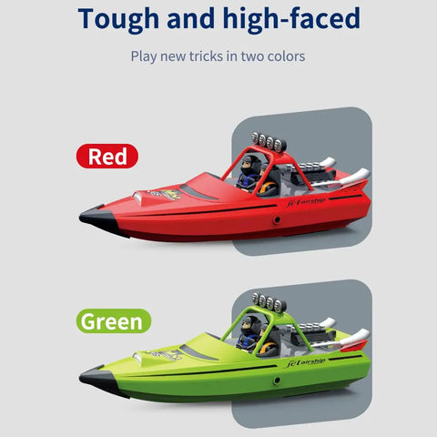 High Speed 2.4 Ghz Electric Turbojet Remote Controlled Racing Boat With Led Lights Hits Killer Speeds Up To Thirty Km Per Hour Large Waterproof Design Perfect For Adults And Teens As An Awesome Gift shown in red and green