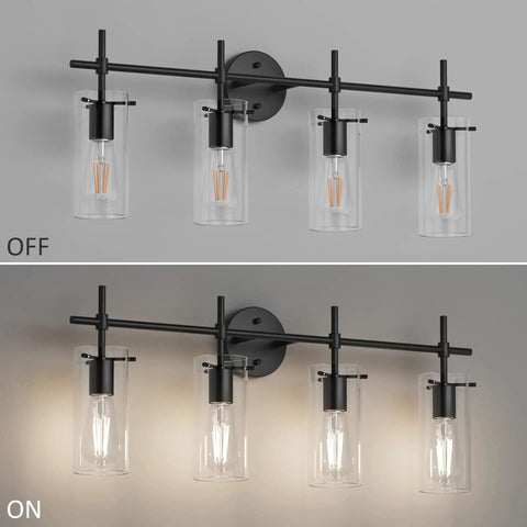 Black Four Light Vanity Light Fixture Farmhouse Style For Bathroom Lighting E26 Socket Compatible Rustic Modern Bath Bar With Easy Mount Bulbs Not Included