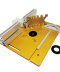 Shop Grade Aluminum Router Table Insert Plates with Miter Gauge for clean cuts in woodworking 4 Pack.