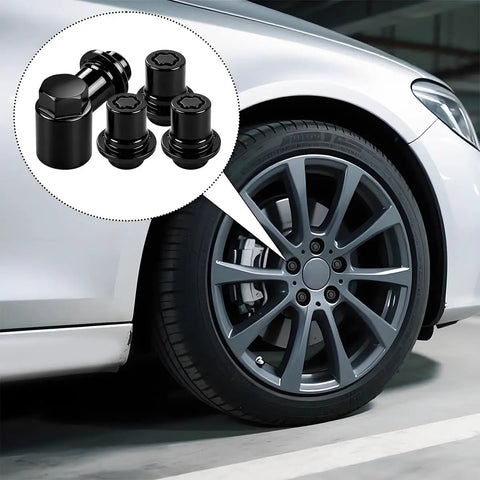 Premium Anti-theft Wheel Lock Lug Nut Set Fits Toyota Celica Es330 Es350 High-strength Chrome And Black Alloy Replacement Hardware Kit With One Custom Key For Secure Tire Protection. Black wheel lock lug nuts on Toyota alloy rim with key