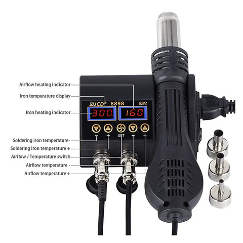 2 In 1 750W Hot Air Soldering System With LCD Display For PCB SMD BGA IC Repair Rework Cell Phone Solder Iron And Hair Dryer Function