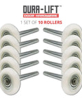 Whisper Quiet Nylon Garage Door Roller Kit With Precision 13 Ball Bearing On 4 Inch Stem And 2 Inch Wheel, 10 Pack