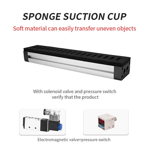 Robot Arm Gripper With Integrated Vacuum Generator And Built In Check Valves, featuring sponge suction cup for industrial automation