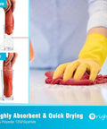 Person using Bulk 50 Pack Microfiber Cleaning Rags For Cars And Home, Lint Free Non Scratch Shop Towels to clean a surface, red rag close-up.