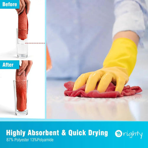 Person using Bulk 50 Pack Microfiber Cleaning Rags For Cars And Home, Lint Free Non Scratch Shop Towels to clean a surface, red rag close-up.