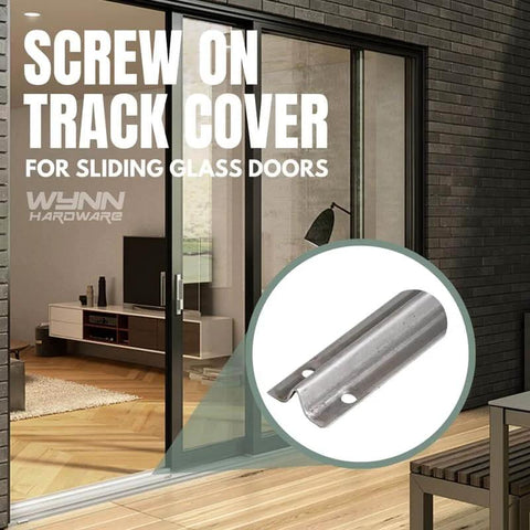 Stainless Steel Screw On Track Cover For Sliding Patio Glass Doors Replacement Hardware, installed on six-foot door.