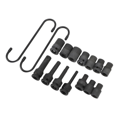 Rock Solid 15 Piece Impact Brake Caliper Socket Set Gritty Heavy Duty Tool Kit For German Car Brands Perfect Fit Durable Removal Gear, black steel sockets