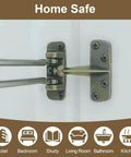 Heavy Duty Swing Bar Lock For Hinged Doors, Door Guard Latch For Child And Pet Safety, Diecast Security Stopper With Brushed Nickel Finish, Durable Steel Construction, Keeps Curious Kids And Pets Safe At Home, shown installed on white door.