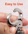 Close-up of Two Pack Heavy Duty 316 Stainless Steel Trigger Snap Swivel Hooks, highlighting easy-to-use polished clip for marine and leash use.