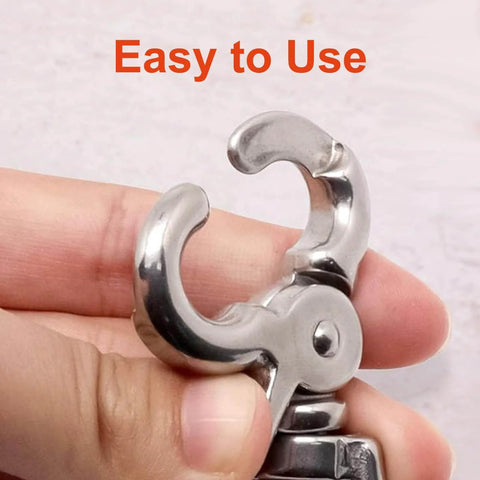 Close-up of Two Pack Heavy Duty 316 Stainless Steel Trigger Snap Swivel Hooks, highlighting easy-to-use polished clip for marine and leash use.